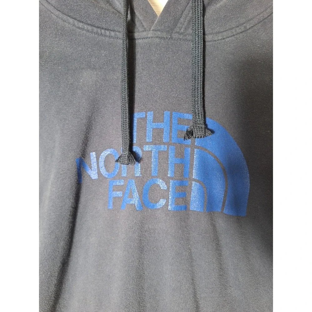 The North Face Mens Hoodie Gray Blue Logo Pullover Hooded Sweatshirt Size Medium